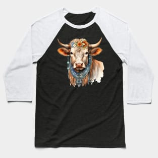 Watercolor Boho Cow #2 Baseball T-Shirt